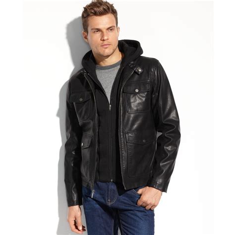 guess leather jacket mens|guess winter jacket for men.